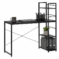 Biurko metalowe z półkami, industrialne, stolik komputerowy 120x48x122 cm czarne