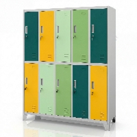 Szafa BHP ubraniowa 10-drzwiowa szaro-zielono-żółta: BARTEK 1360 x 1720 x 450 mm