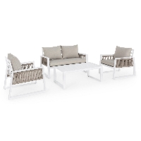 Zestaw sofa 2 fotele i stolik CAPTIVA biały aluminiowy Bizzotto