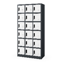 Szafka pracownicza skrytkowa 18-skrytkowa antracytowo-biała, 900x1850x400 mm: KAROL