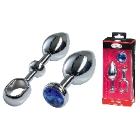 Aluminiowy korek analny z uchwytem i niebieskim kryształkiem - MALESATION Alu-Plug with Handle & Crystal Large Chrome
