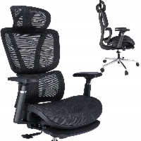 Fotel ergonomiczny, z podnóżkiem, RENO, czarny