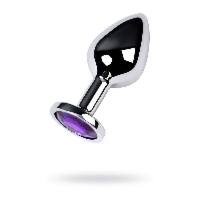 Silver anal plug TOYFA Metal,with a amethyst colored gem