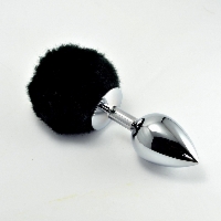 Korek analny metalowy z czarnym pomponem - Metal Plug Large Black