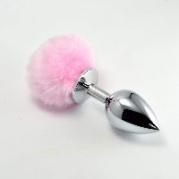 Korek analny metalowy z różowym pomponem - Metal Plug Large Pink