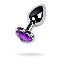 Silver anal plug with purple gem heart-shaped