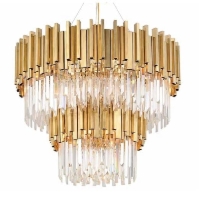 Żyrandol nowoczesny, kryształowy - Illuminating Brass Fall - kaskadowy żyrandol średnica 80 cm