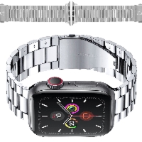 Pasek ze stali nierdzewnej Bizon Strap Watch Aura do Apple Watch 44/45/46/49 mm, srebrny