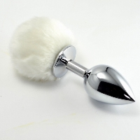 Plug analny metalowy z białym pomponem - Metal Plug Large White