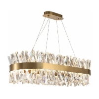 Cesar Long 80cm LED - żyrandol kryształowy podłuzny nad stół, mosiądz szczotkowany, regulowana barwa światła