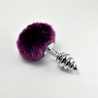 Metalowy korek analny z fioletowym pomponem - Spiral Metal Plug Purple