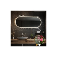Owalne lustro na szkle ornamentowym master point z podświetleniem - LUXORA ORNATE LED