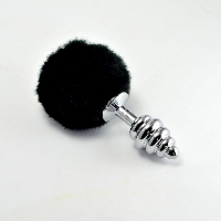 Metalowy korek analny z czarnym pomponem - Spiral Metal Plug Black