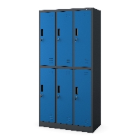 Szafka socjalna ubraniowa 6-drzwiowa antracytowo-niebieska, 900x1850x450 mm: IGOR