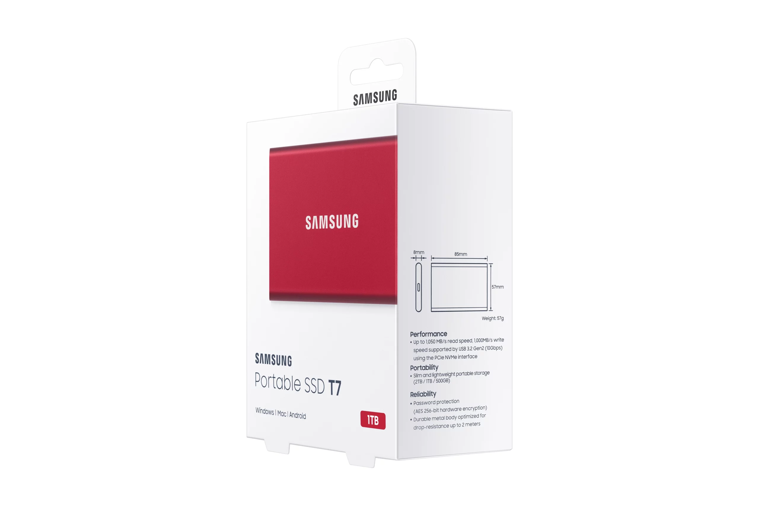 Samsung ポータブルSSD T7 1TB (レッド) MU-PC1T0R Samsung Portable SSD T7 1TB Rood () | RedShell