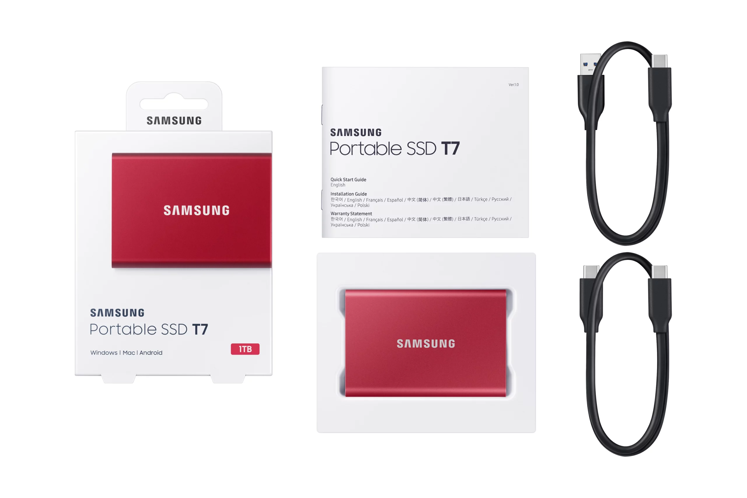 Samsung ポータブルSSD T7 1TB (レッド) MU-PC1T0R Samsung Portable SSD T7 1TB Rood () | RedShell