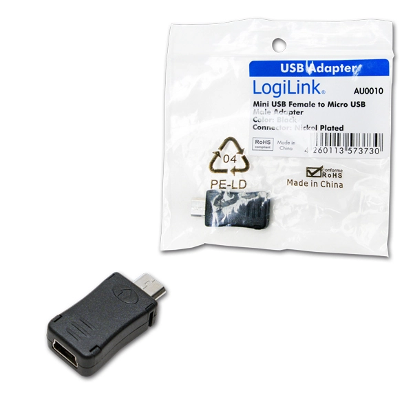 LogiLink AU0010 tussenstuk voor kabels Micro USB Mini USB Zwart - Afbeelding 2