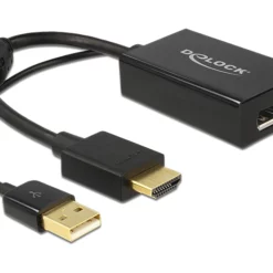 DeLOCK 0.245m HDMI+USB2.0-A/DisplayPort 0,254 m HDMI + USB Zwart