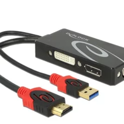 DeLOCK 62959 video kabel adapter 0,135 m HDMI + USB DVI-I + VGA (D-Sub) Zwart, Rood