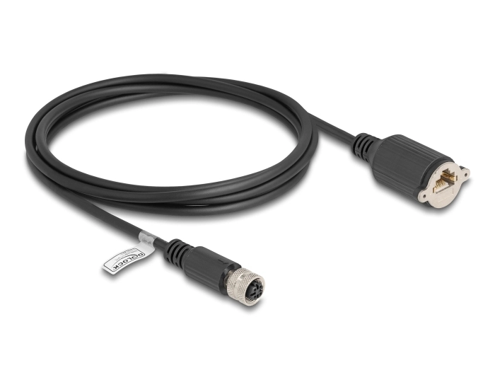 Delock M12 Kabel D-kodiert 4 Pin Buchse zu RJ45 zum Einbau Cat.5e FTP 2 m (80453)