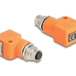Delock M12 Adapter A-kodiert 8 Pin Buchse zu RJ45 Buchse Cat.5e met Befestigungsloch 90° gewinkelt orange (60668)