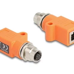 Delock M12 Adapter A-kodiert 8 Pin Buchse zu RJ45 Buchse Cat.5e met Befestigungsloch gerade orange (60618)