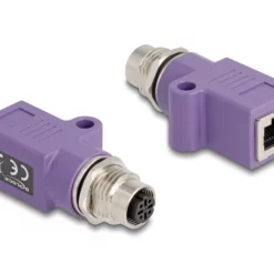 Delock M12 Adapter D-kodiert 4 Pin Buchse zu RJ45 Buchse Cat.5e met Befestigungsloch gerade violett (60678)