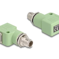 Delock M12 Adapter X-kodiert 8 Pin Stecker zu RJ45 Buchse Cat.5e met Befestigungsloch 90° gewinkelt Groen (60683)