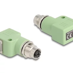 Delock M12 Adapter X-kodiert 8 Pin Buchse zu RJ45 Buchse Cat.5e met Befestigungsloch 90° gewinkelt Groen (60684)