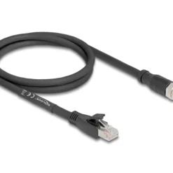 Delock M12 Kabel X-kodiert 8 Pin Stecker zu RJ45 Stecker Cat.5e S/FTP flexibel 1 m Zwart (80577)