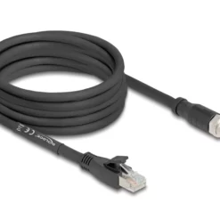 Delock M12 Kabel X-kodiert 8 Pin Stecker zu RJ45 Stecker Cat.5e S/FTP flexibel 5 m Zwart (80585)