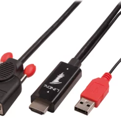 Lindy 41455 video kabel adapter 1 m HDMI + USB VGA (D-Sub) Zwart