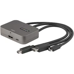 StarTech.com CDPHDMDP2HD video kabel adapter 0.27 m HDMI + USB HDMI + Mini DisplayPort + USB Type-C Zwart. Zilver