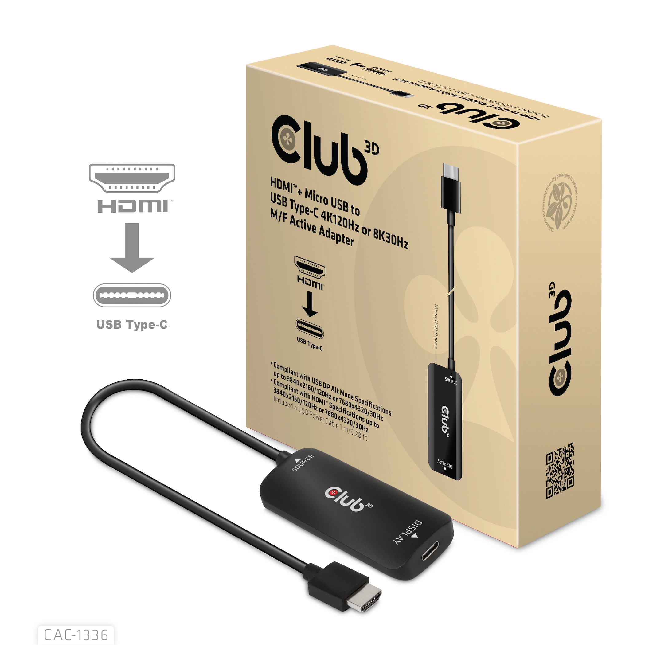 CLUB3D HDMI + Micro USB to USB Type-C 4K120Hz or 8K30Hz M/F Active Adapter - Afbeelding 9