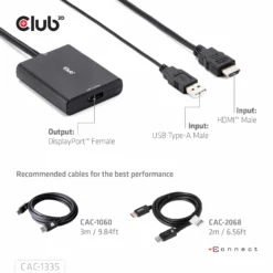 CLUB3D HDMI + Micro USB to DisplayPort™ 4K120Hz or 8K30Hz M/F Active Adapter
