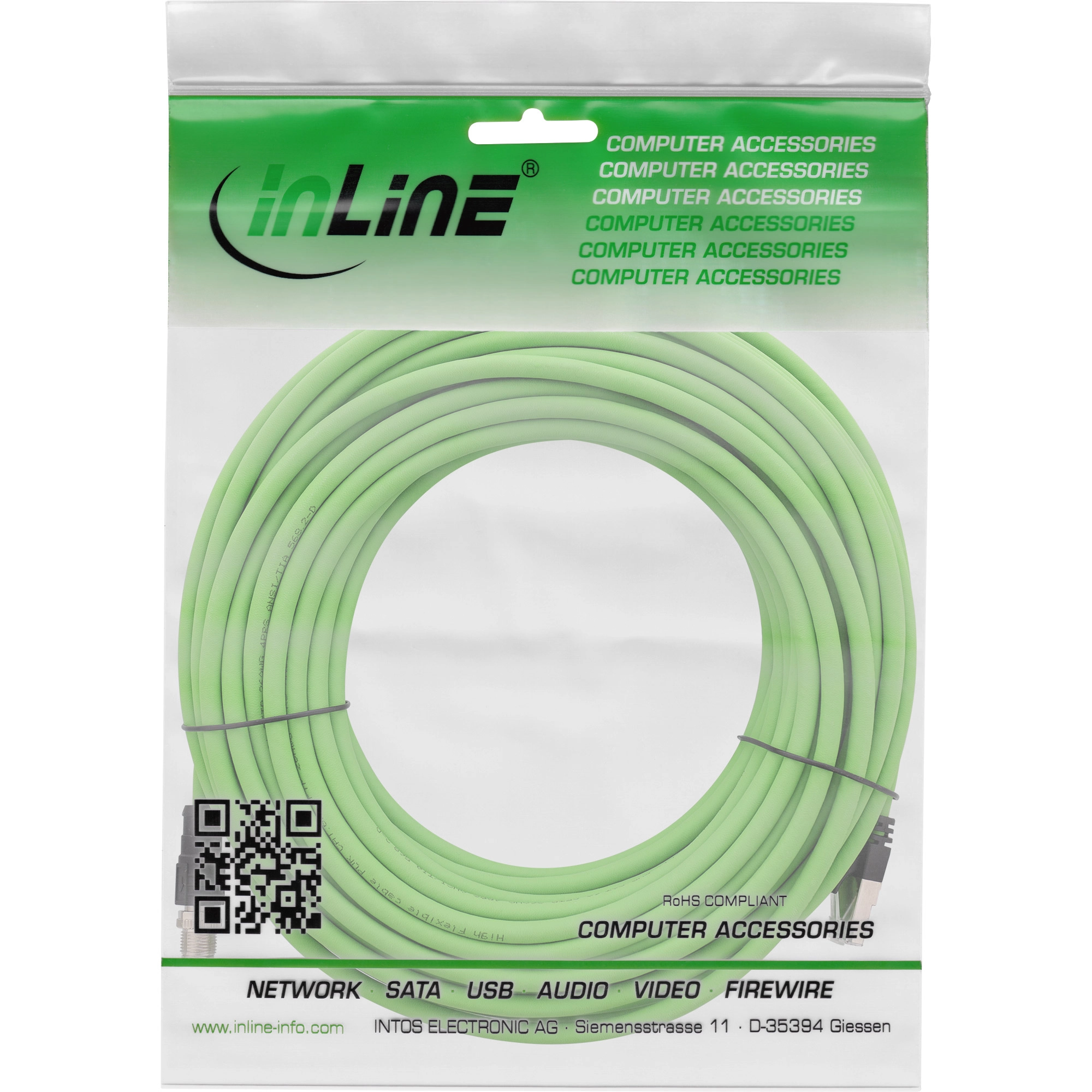 InLine 40615 sensor- en actuatorkabel 15 m M12 RJ-45 Groen - Afbeelding 2
