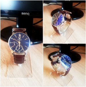 Vyriškas YAZOLE laikrodis su odine apyranke