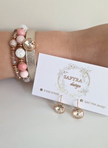 Auksinis /ružavas apyrankių komplektas ir auskarai