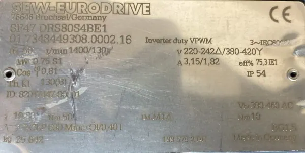 Motoreduktor / przekładnia 0,75kW 130obr. 3fazowy HAMULEC SEW - zdjęcie 2