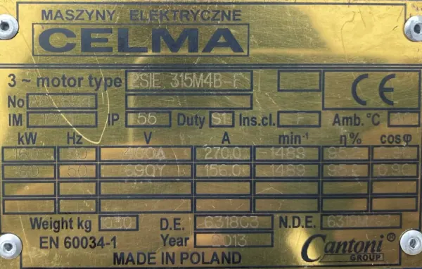 Silnik elektryczny 160kW 1489obr. 3fazowy OBCE CHŁODZENIE CELMA - zdjęcie 2