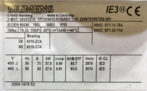 Silnik elektryczny 37kW 2970obr. 3fazowy SIEMENS IE3 - zdjęcie 2