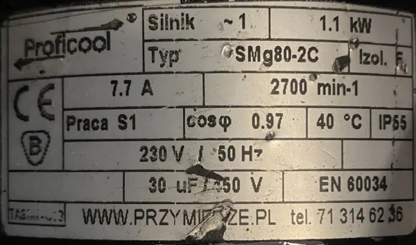 Silnik elektryczny SMg80-2C 1,1kW 2700obr. 1fazowy 230V - zdjęcie 2