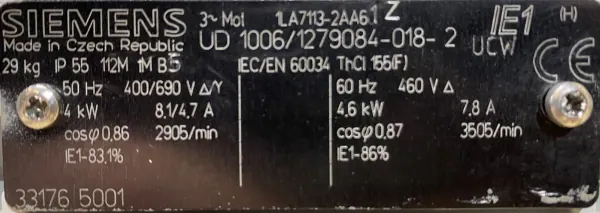 Silnik elektryczny 4kW 2905obr. 3fazowy SIEMENS - zdjęcie 2