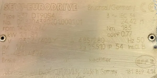 Motoreduktor / przekładnia 1,1kW 57obr. 3fazowy SEW - zdjęcie 2