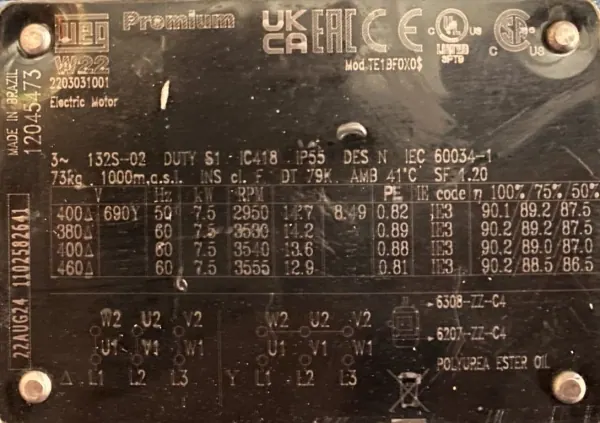 Silnik elektryczny 7,5kW 2950obr. 3fazowy WEG IE3 - zdjęcie 2