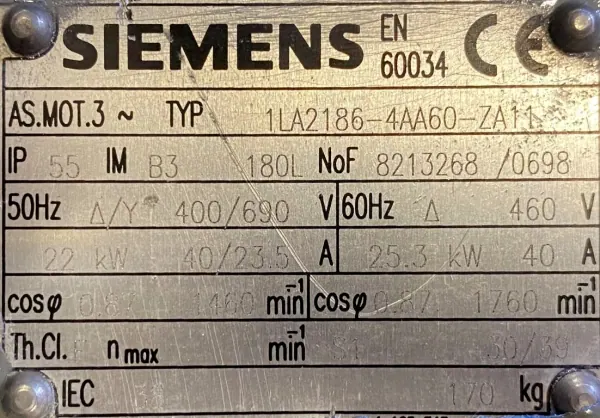 Silnik elektryczny 22kW 1460obr. 3fazowy SIEMENS - zdjęcie 2