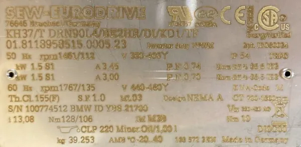 Motoreduktor / przekładnia 1,5kW 112obr. HAMULEC SEW - zdjęcie 3