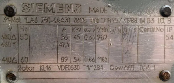 Silnik elektryczny 45kW 982obr. 3fazowy SIEMENS - zdjęcie 2