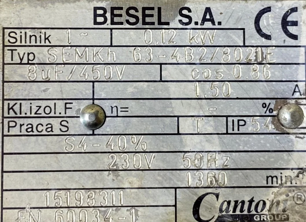 motoreduktor / przekładnia 0,12kW 1,13obr. 1fazowy 230V DO PIECA - zdjęcie 2