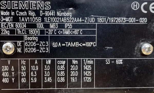 Silnik elektryczny 3kW 1425obr. 3fazowy SIEMENS - zdjęcie 2